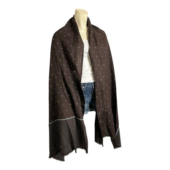 Bajra Merino Wool Scarf Shawl Wrap 100% Merino Wool Brown Blue Woven Knit - Picture 1 of 8